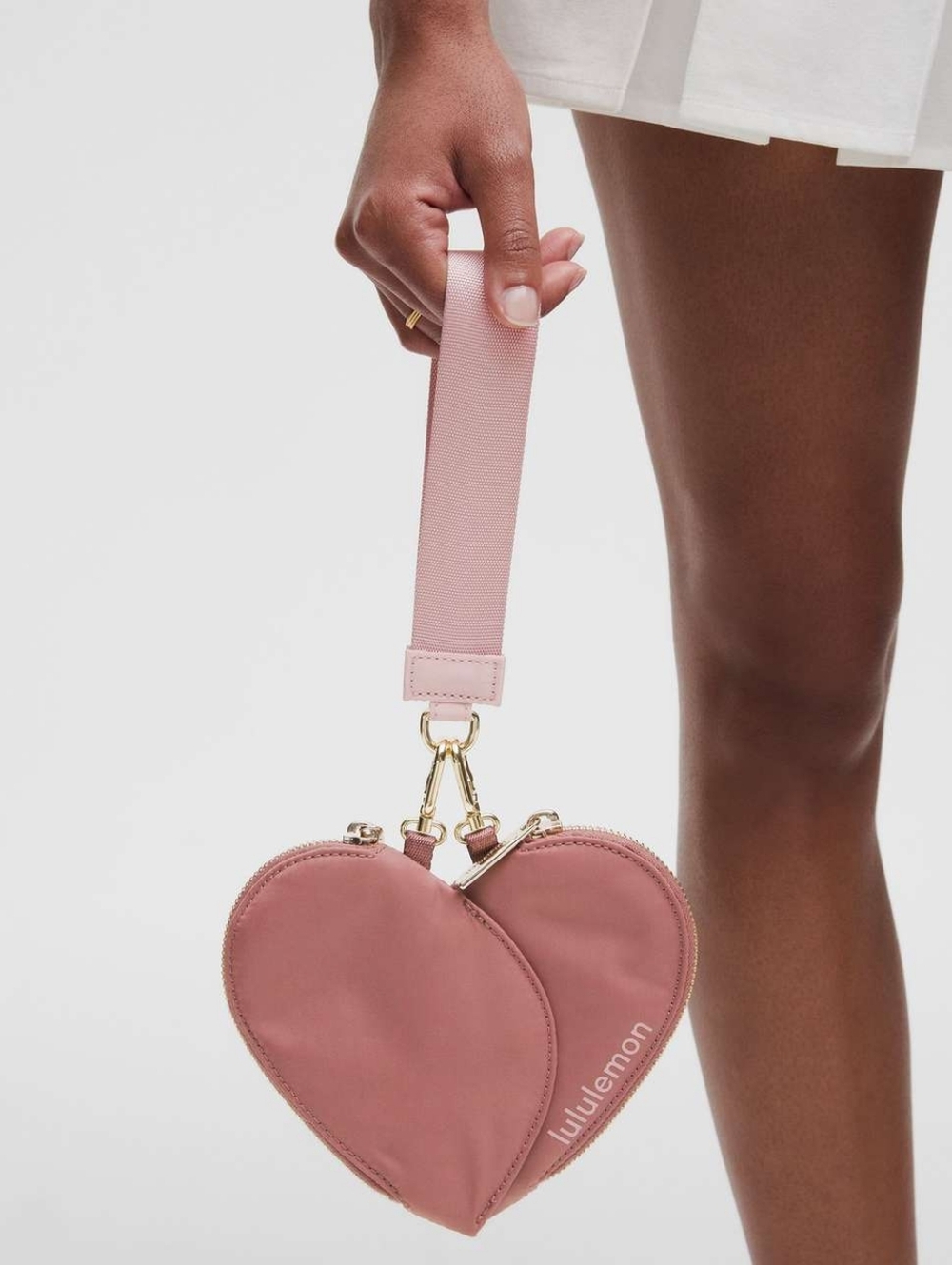 NWT Lululemon Dual Pouch Wristlet Heart- Spiced Chai/Pink Haze/Gold